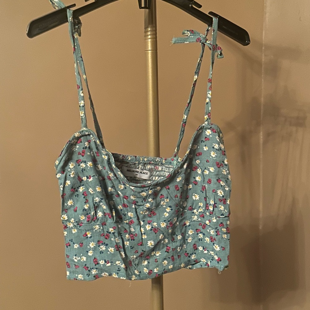 Melrose Place Blue Floral Tie-Strap Crop Top